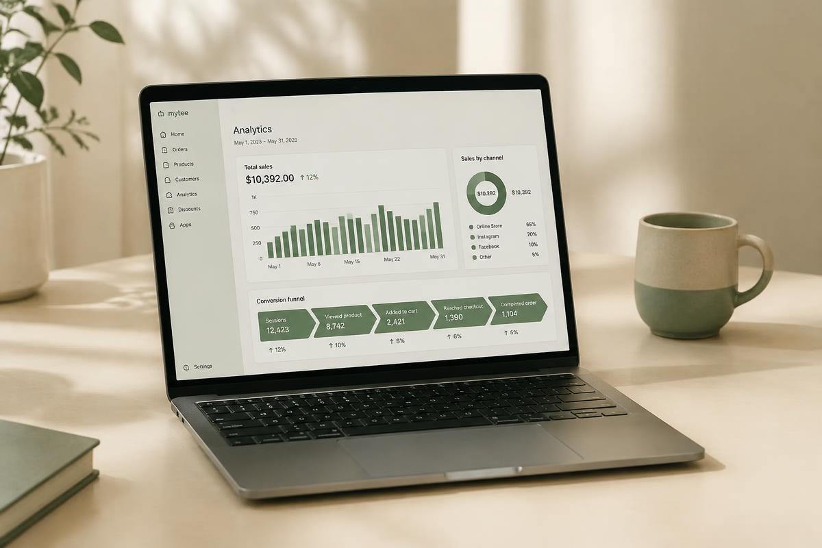 Laptop showing an ecommerce analytics funnel